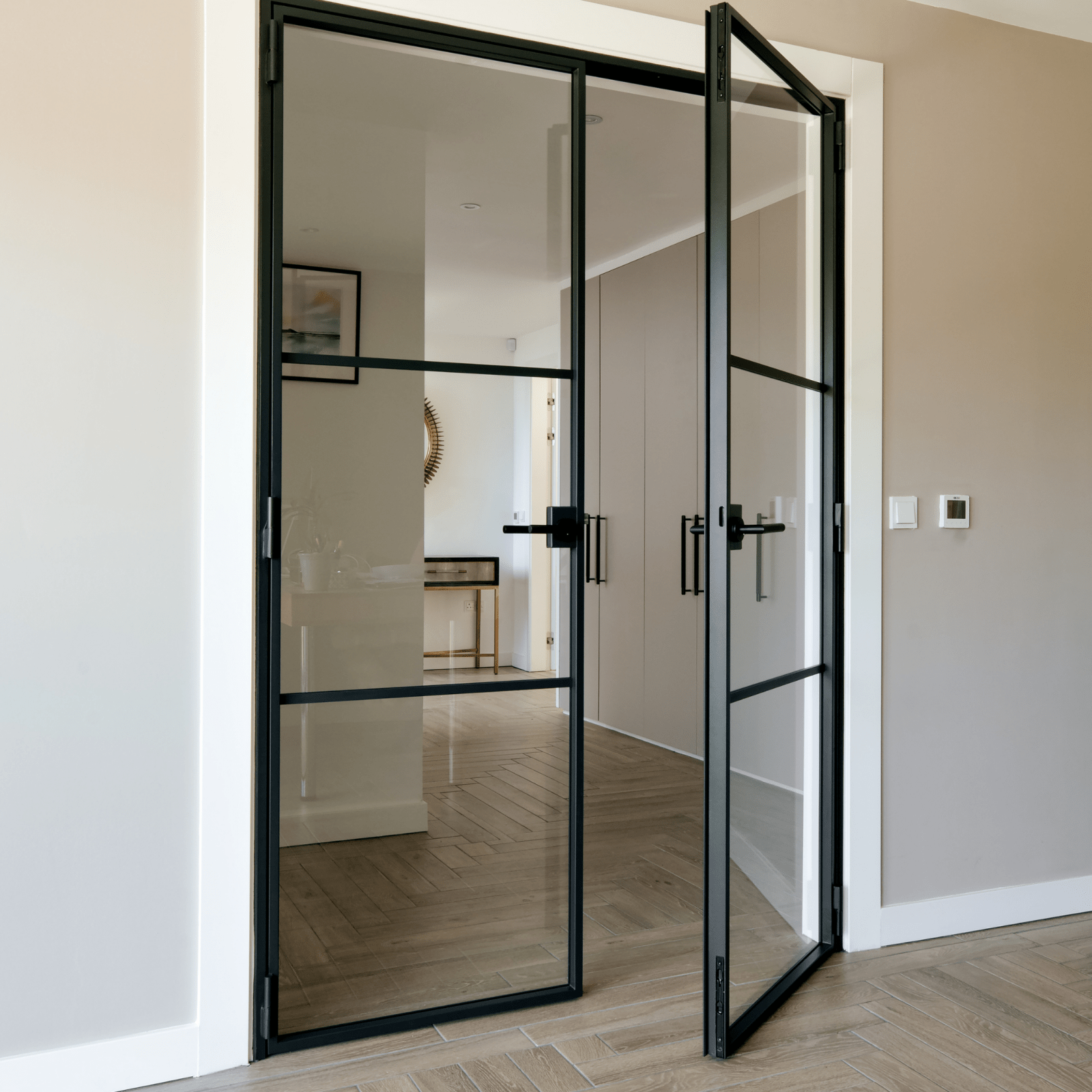 Internal Double Doors Two Bars Design – Black Steel Door
