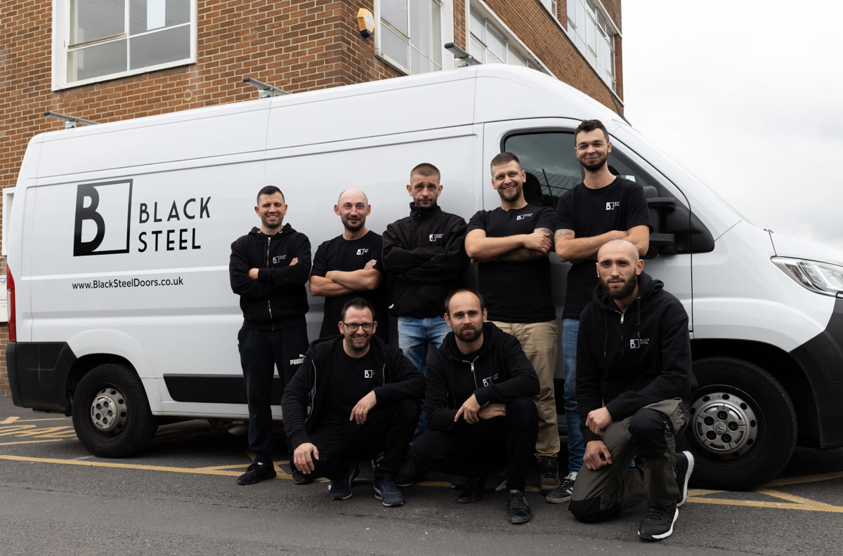 black steel installation team